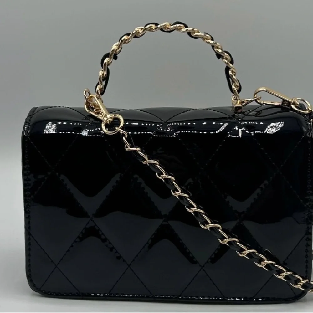 Valentino Orlandi Glossy Black Quilted Mini Bag with Gold Chain - Picture 2 of 2